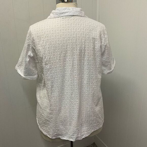 Alfred Dunner Women’s 20W White Eyelet Lace Detail Short Sleeve Blouse Top - Picture 6 of 11